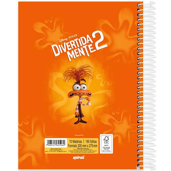 Caderno Universitário Capa Dura 10x1 160 Folhas Divertidamente Disney Spiral - PT 1 UN