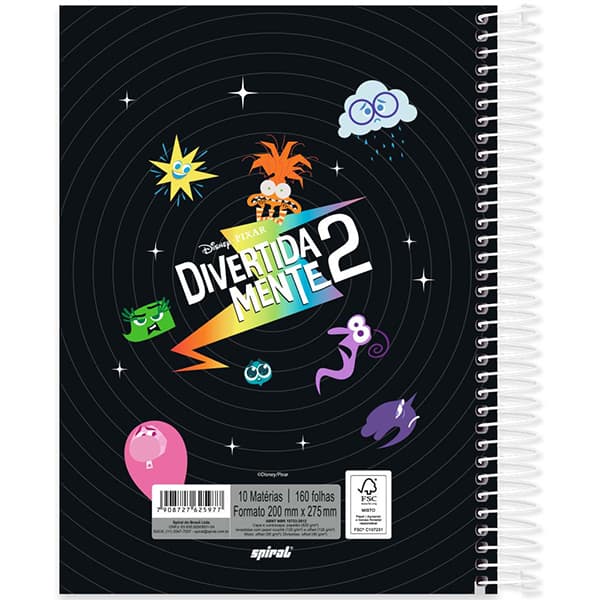 Caderno Universitário Capa Dura 10x1 160 Folhas Divertidamente Disney Spiral - PT 1 UN