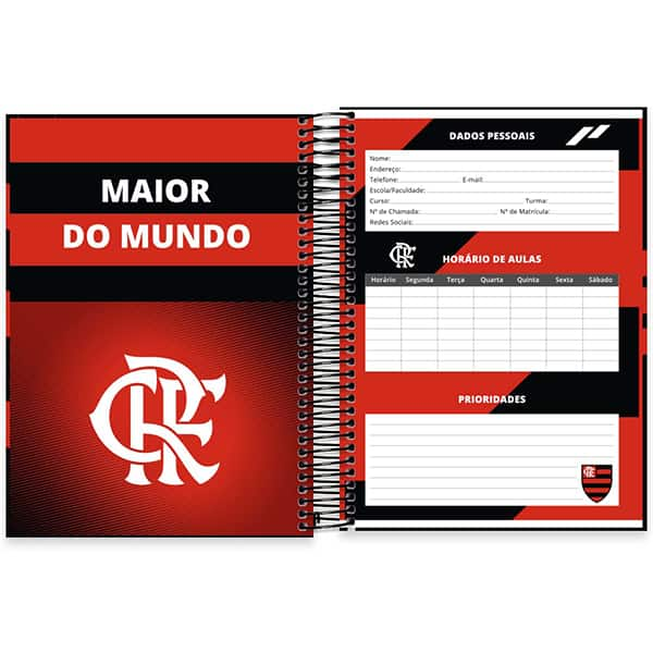 Caderno Universitário Capa Dura, 10 x 1, 160 Folhas, Flamengo, 2525984, Spiral Fla - PT 1 UN