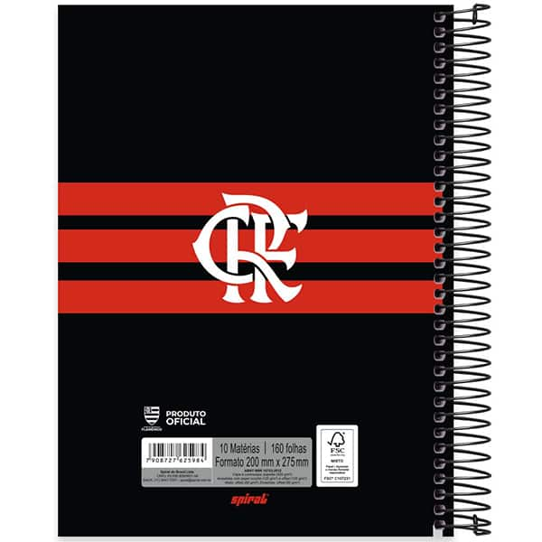 Caderno Universitário Capa Dura, 10 x 1, 160 Folhas, Flamengo, 2525984, Spiral Fla - PT 1 UN