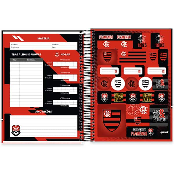 Caderno Universitário Capa Dura, 10 x 1, 160 Folhas, Flamengo, 2525991, Spiral Fla - PT 1 UN