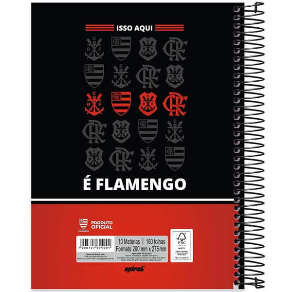 Caderno Universitário Capa Dura, 10 x 1, 160 Folhas, Flamengo, 2525991, Spiral Fla - PT 1 UN