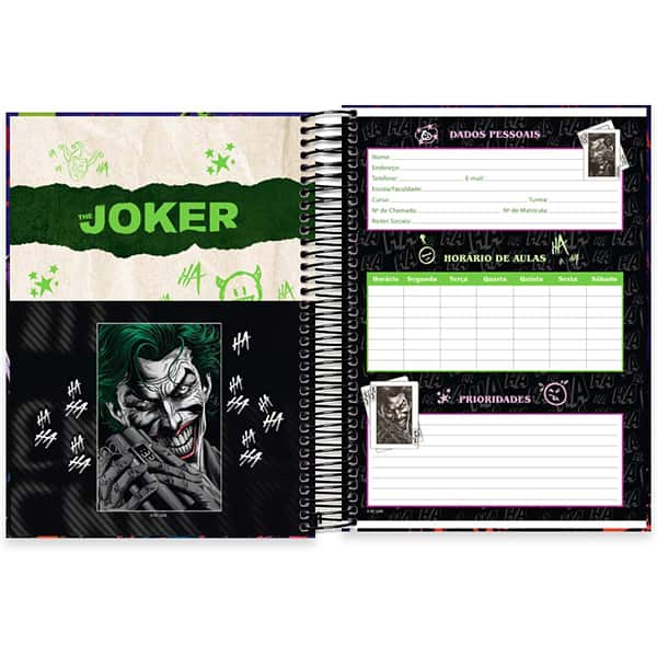 Caderno Universitário Capa Dura 10x1 160 Folhas Joker - Coringa DC Spiral - PT 1 UN