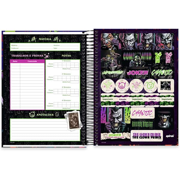 Caderno Universitário Capa Dura 10x1 160 Folhas Joker - Coringa DC Spiral - PT 1 UN