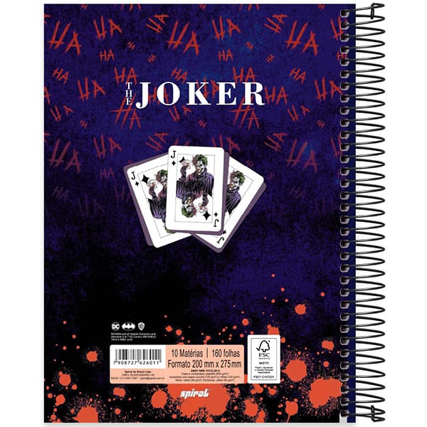 Caderno Universitário Capa Dura 10x1 160 Folhas Joker - Coringa DC Spiral - PT 1 UN