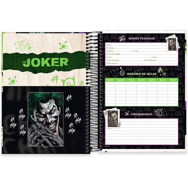 Caderno Universitário Capa Dura 10x1 160 Folhas Joker - Coringa DC Spiral - PT 1 UN