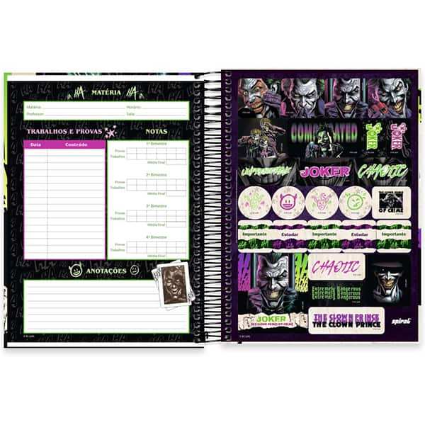 Caderno Universitário Capa Dura 10x1 160 Folhas Joker - Coringa DC Spiral - PT 1 UN