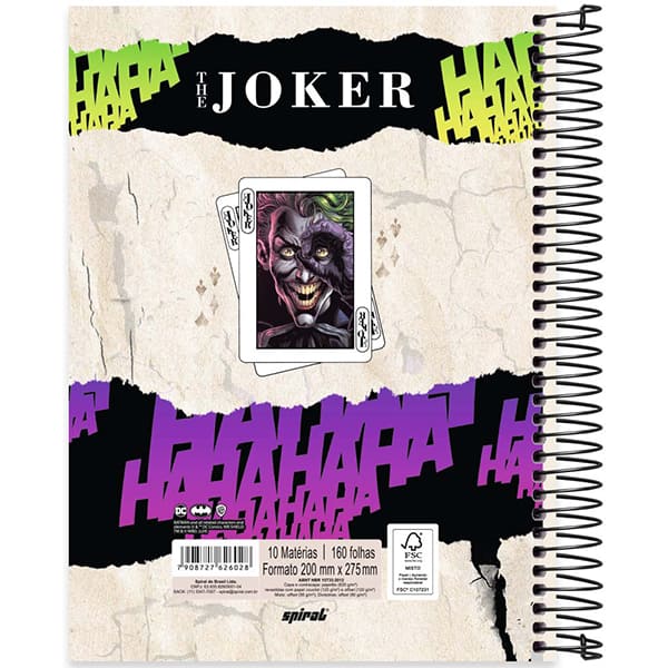 Caderno Universitário Capa Dura 10x1 160 Folhas Joker - Coringa DC Spiral - PT 1 UN