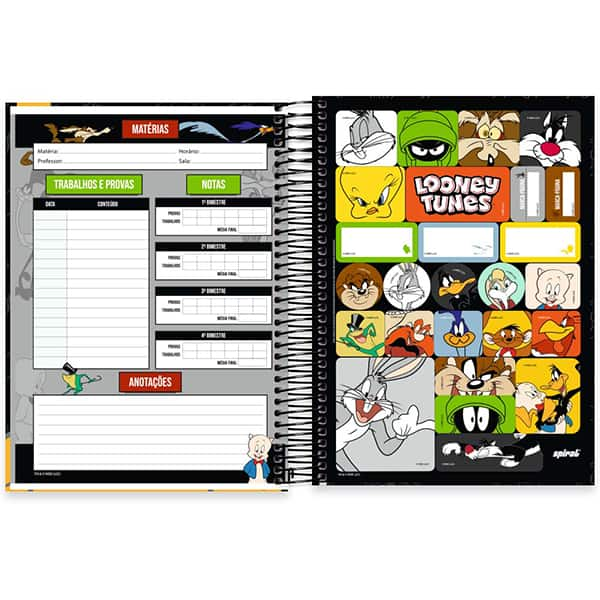 Caderno Universitário Capa Dura, 10 x 1, 160 Folhas, Looney Tunes, Patolino, 2526035, Spiral Lt - PT 1 UN