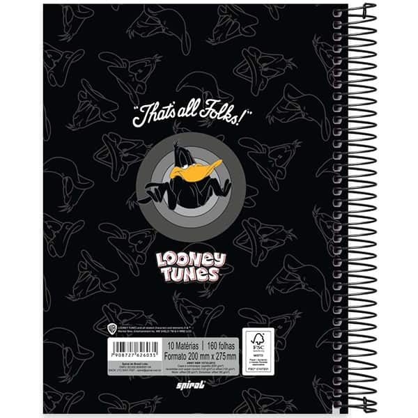 Caderno Universitário Capa Dura, 10 x 1, 160 Folhas, Looney Tunes, Patolino, 2526035, Spiral Lt - PT 1 UN