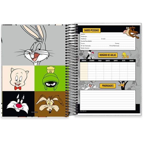 Caderno Universitário Capa Dura, 10 x 1, 160 Folhas, Looney Tunes, Pernalonga, 2526042, Spiral Lt - PT 1 UN