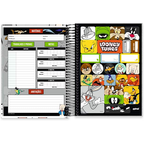 Caderno Universitário Capa Dura, 10 x 1, 160 Folhas, Looney Tunes, Pernalonga, 2526042, Spiral Lt - PT 1 UN