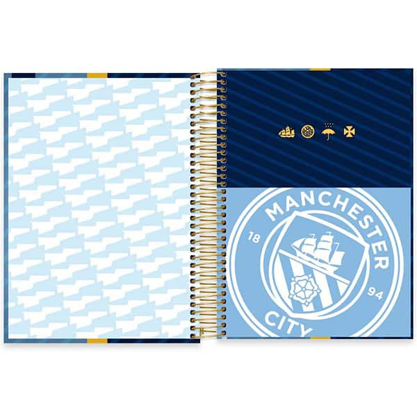 Caderno Universitário Capa Dura, 10 x 1, 160 Folhas, Manchester City, 2526059, Spiral Mc - PT 1 UN