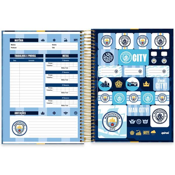 Caderno Universitário Capa Dura, 10 x 1, 160 Folhas, Manchester City, 2526059, Spiral Mc - PT 1 UN