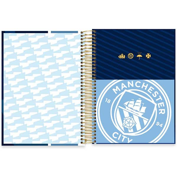 Caderno Universitário Capa Dura, 10 x 1, 160 Folhas, Manchester City, 2526066, Spiral Mc- PT 1 UN