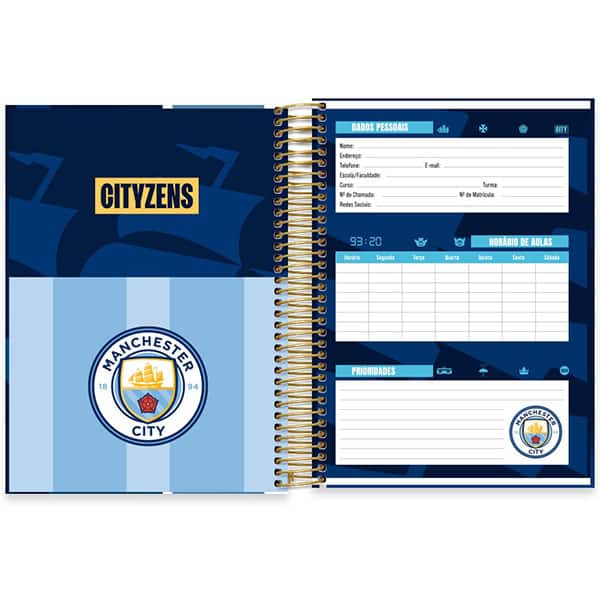 Caderno Universitário Capa Dura, 10 x 1, 160 Folhas, Manchester City, 2526066, Spiral Mc- PT 1 UN