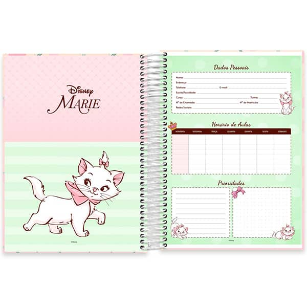 Caderno Universitário Capa Dura 10x1 160 Folhas Marie Disney Spiral - PT 1 UN