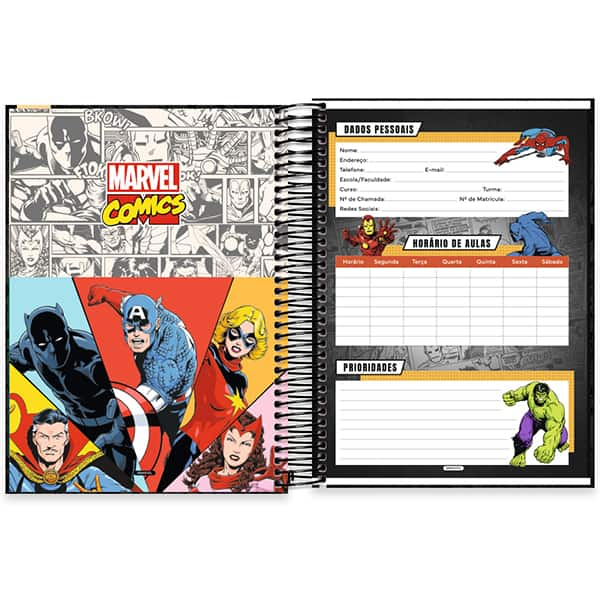 Caderno Universitário Capa Dura, 10 x 1, 160 Folhas, Marvel Comics, 2526080, Spiral Mv - PT 1 UN