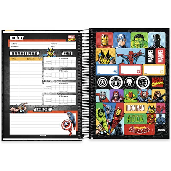 Caderno Universitário Capa Dura, 10 x 1, 160 Folhas, Marvel Comics, 2526080, Spiral Mv - PT 1 UN