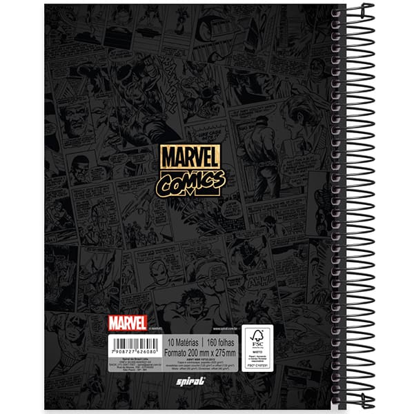 Caderno Universitário Capa Dura, 10 x 1, 160 Folhas, Marvel Comics, 2526080, Spiral Mv - PT 1 UN