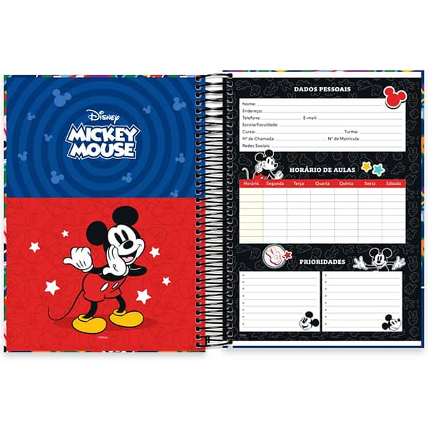 Caderno Universitário Capa Dura, 10 x 1, 160 Folhas, Mickey Clássico, 2526097, Spiral Mk - PT 1 UN