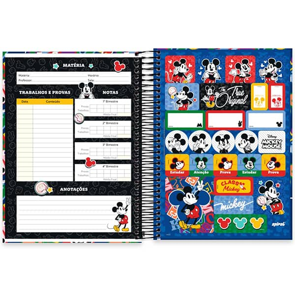 Caderno Universitário Capa Dura, 10 x 1, 160 Folhas, Mickey Clássico, 2526097, Spiral Mk - PT 1 UN