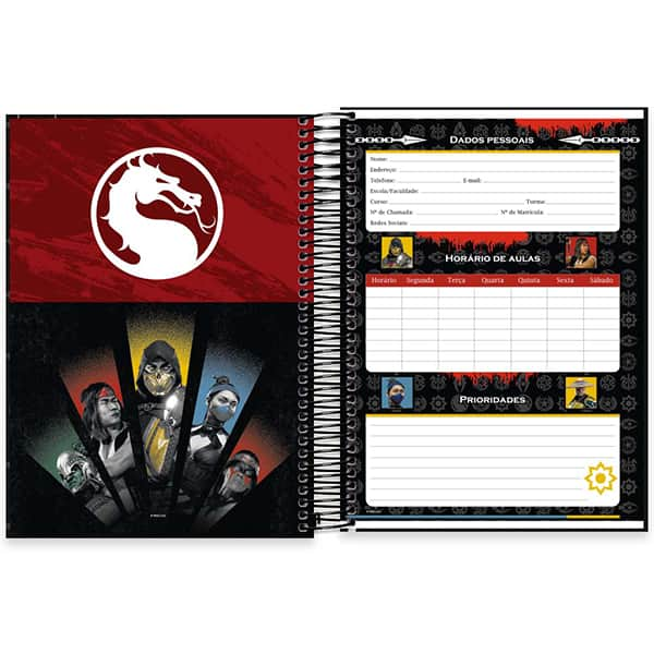 Caderno Universitário Capa Dura, 10 x 1, 160 Folhas, Mortal Kombat, 2526110, Spiral Mtk - PT 1 UN