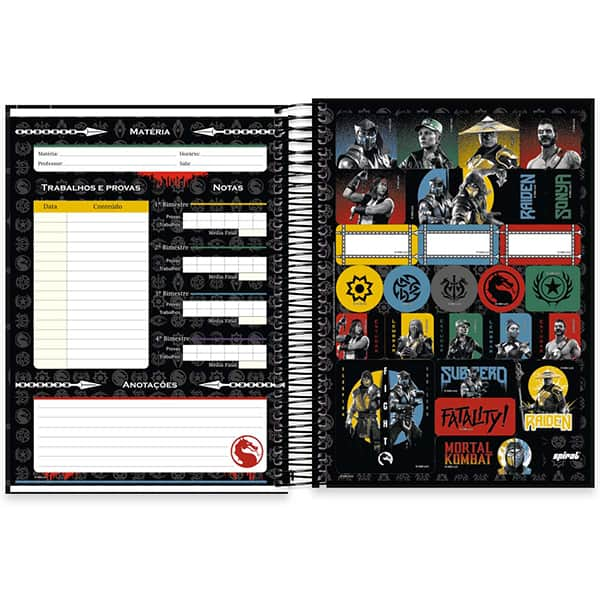 Caderno Universitário Capa Dura, 10 x 1, 160 Folhas, Mortal Kombat, 2526110, Spiral Mtk - PT 1 UN