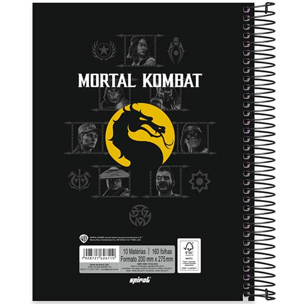 Caderno Universitário Capa Dura, 10 x 1, 160 Folhas, Mortal Kombat, 2526110, Spiral Mtk - PT 1 UN