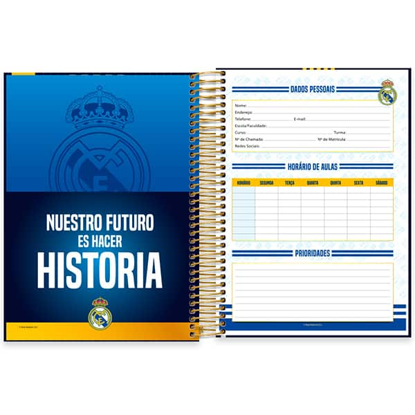 Caderno Universitário Capa Dura, 10 x 1, 160 folhas, Real Madrid, 2526141, Spiral Rea - PT 1 UN