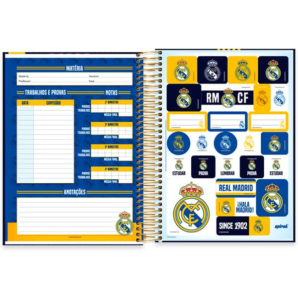 Caderno Universitário Capa Dura, 10 x 1, 160 folhas, Real Madrid, 2526141, Spiral Rea - PT 1 UN