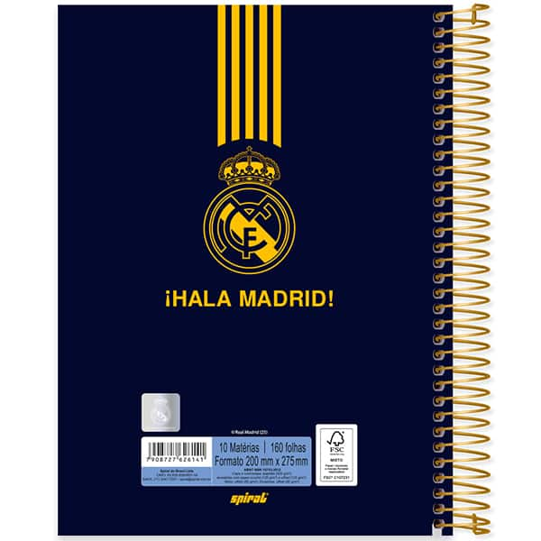 Caderno Universitário Capa Dura, 10 x 1, 160 folhas, Real Madrid, 2526141, Spiral Rea - PT 1 UN