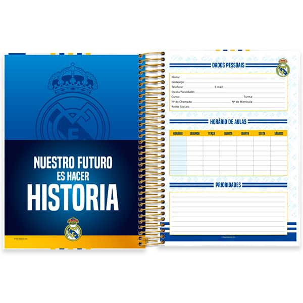 Caderno Universitário Capa Dura, 10 x 1, 160 folhas, Real Madrid, 2526158, Spiral Rea - PT 1 UN