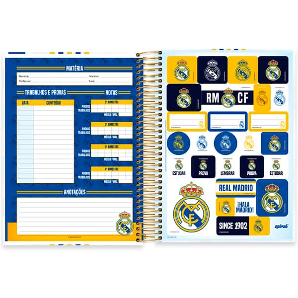 Caderno Universitário Capa Dura, 10 x 1, 160 folhas, Real Madrid, 2526158, Spiral Rea - PT 1 UN