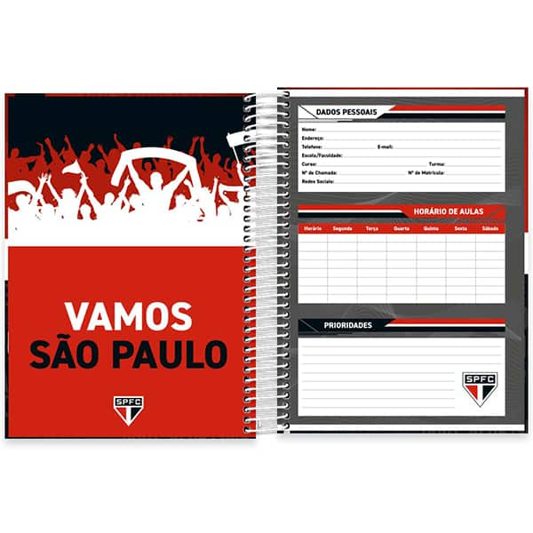 Caderno Universitário Capa Dura, 10 x 1, 160 Folhas, São Paulo FC, 2526172, Spiral SPFC - PT 1 UN