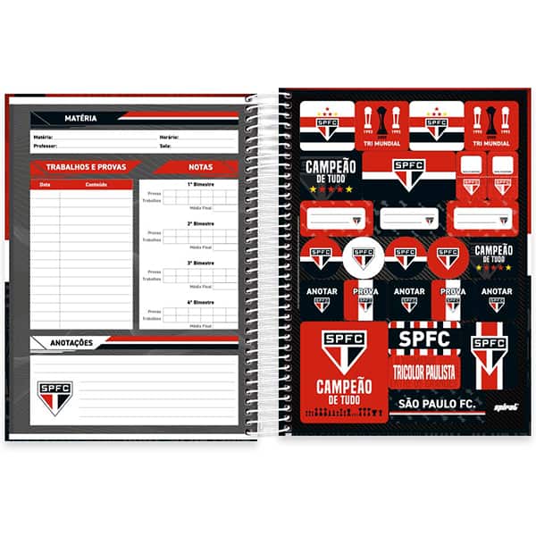 Caderno Universitário Capa Dura, 10 x 1, 160 Folhas, São Paulo FC, 2526172, Spiral SPFC - PT 1 UN