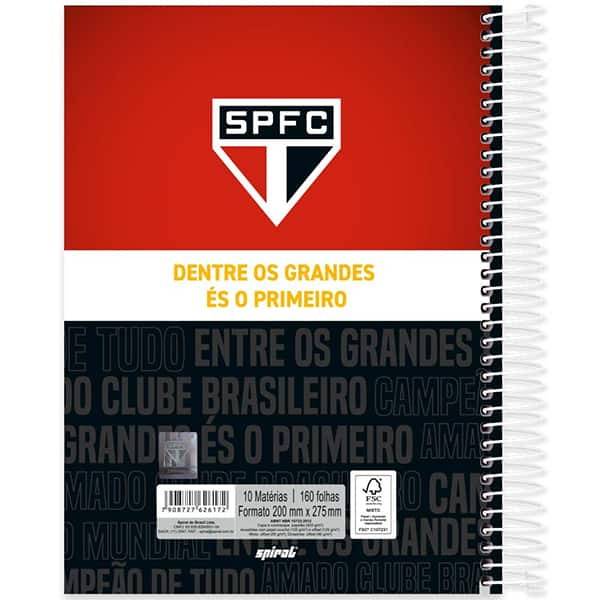 Caderno Universitário Capa Dura, 10 x 1, 160 Folhas, São Paulo FC, 2526172, Spiral SPFC - PT 1 UN