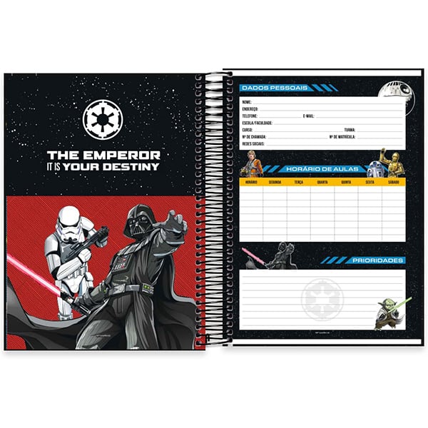 Caderno Universitário Capa Dura, 10 x 1, 160 Folhas, Star Wars, 2526189, Spiral Starw - PT 1 UN