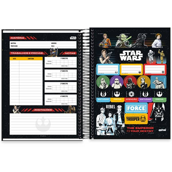 Caderno Universitário Capa Dura, 10 x 1, 160 Folhas, Star Wars, 2526189, Spiral Starw - PT 1 UN