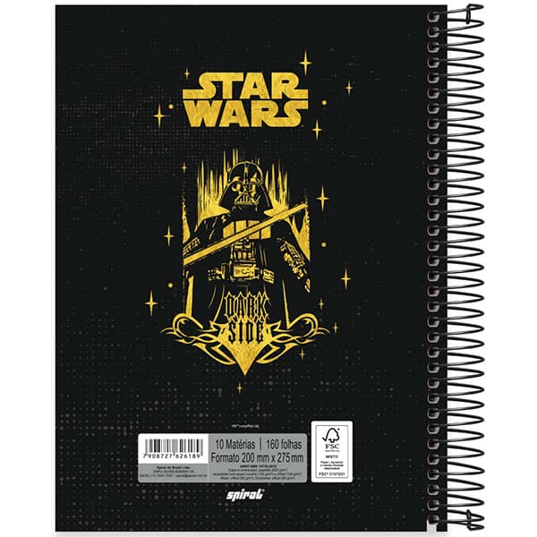 Caderno Universitário Capa Dura, 10 x 1, 160 Folhas, Star Wars, 2526189, Spiral Starw - PT 1 UN