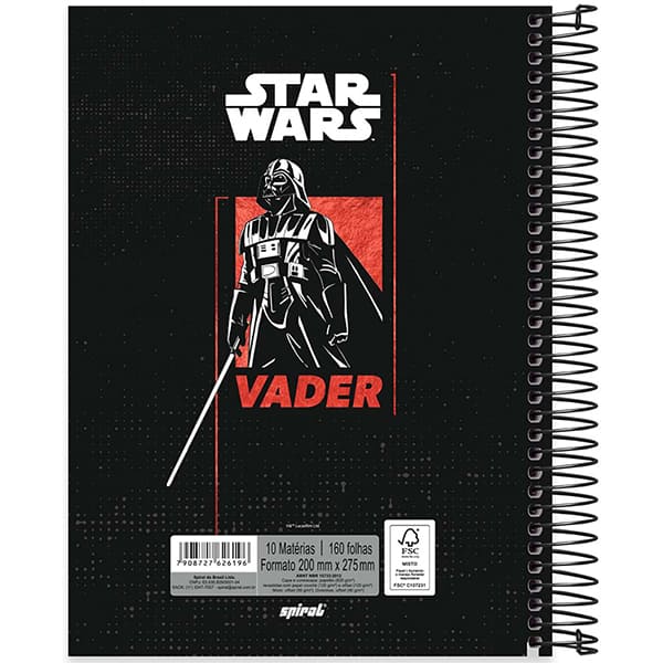 Caderno Universitário Capa Dura, 10 x 1, 160 Folhas, Star Wars, 2526196, Spiral Starw - PT 1 UN