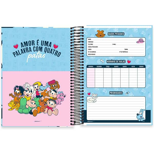 Caderno Universitário Capa Dura 10x1 160 Folhas Turma da Mônica Pets Bidu Spiral - PT 1 UN