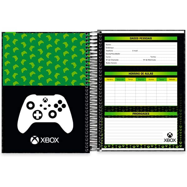 Caderno Universitário Capa Dura, 10 x 1, 160 Folhas, Xbox, 2526219, Spiral Xbox - PT 1 UN