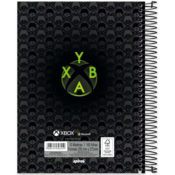 Caderno Universitário Capa Dura, 10 x 1, 160 Folhas, Xbox, 2526219, Spiral Xbox - PT 1 UN