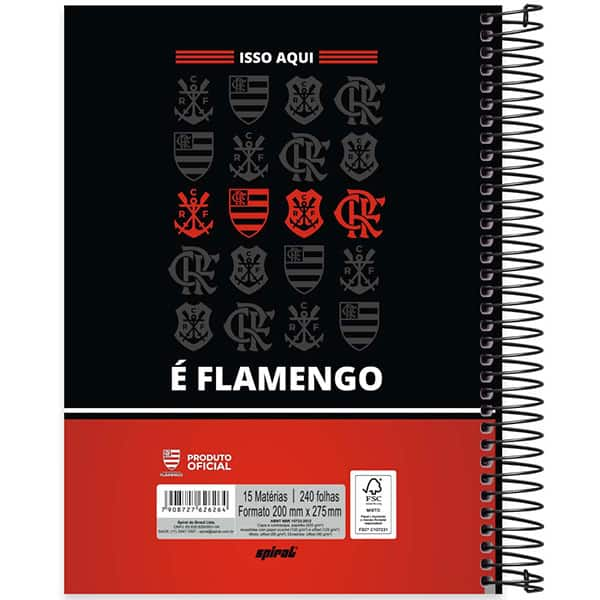 Caderno Universitário Capa Dura, 15 x 1, 240 Folhas, Flamengo, 2526264, Spiral Fla - PT 1 UN