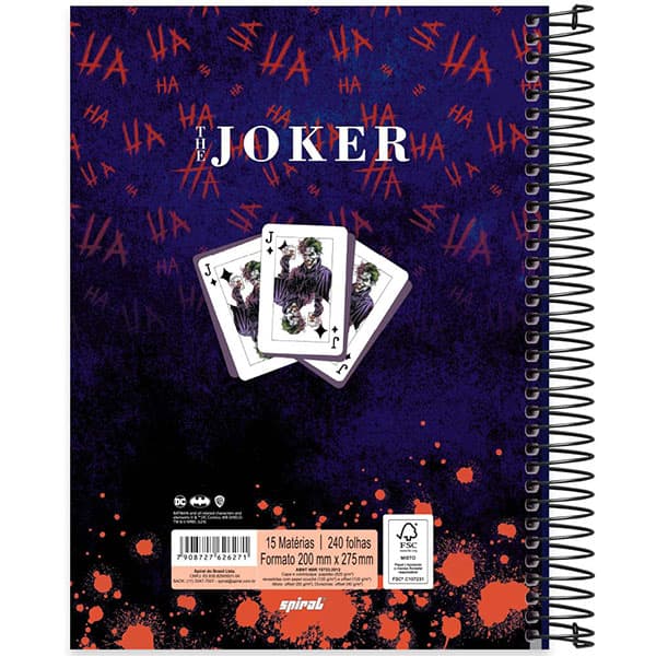 Caderno Universitário Capa Dura 15x1 240 Folhas Joker - Coringa DC Spiral - PT 1 UN