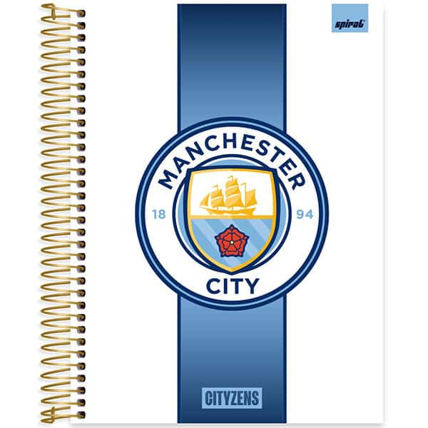 Caderno Universitário Capa Dura, 15 x 1, 240 Folhas, Manchester City, 2526295, Spiral Mc - PT 1 UN