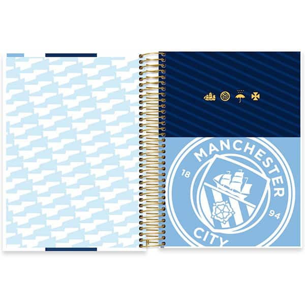 Caderno Universitário Capa Dura, 15 x 1, 240 Folhas, Manchester City, 2526295, Spiral Mc - PT 1 UN