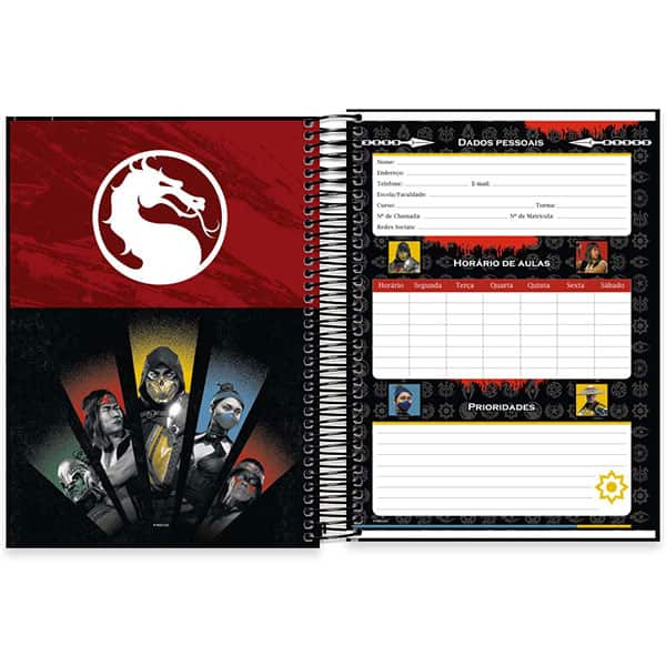 Caderno Universitário Capa Dura, 15 x 1, 240 Folhas, Mortal Kombat, 2526301, Spiral Mtk - PT 1 UN