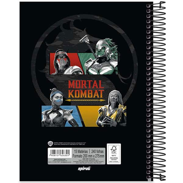 Caderno Universitário Capa Dura, 15 x 1, 240 Folhas, Mortal Kombat, 2526301, Spiral Mtk - PT 1 UN